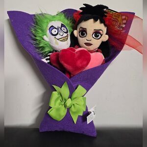 BEETLEJUICE & LYDIA Valentine's Day Collectible 13" Plush Bouquet by Ruz, New